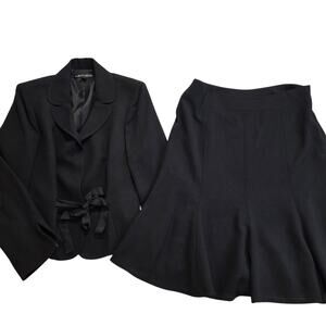 Albert Nipon 2 pc Black Skirt Suit 100% Wool Sz 14 Corpcore Boardroom Chic